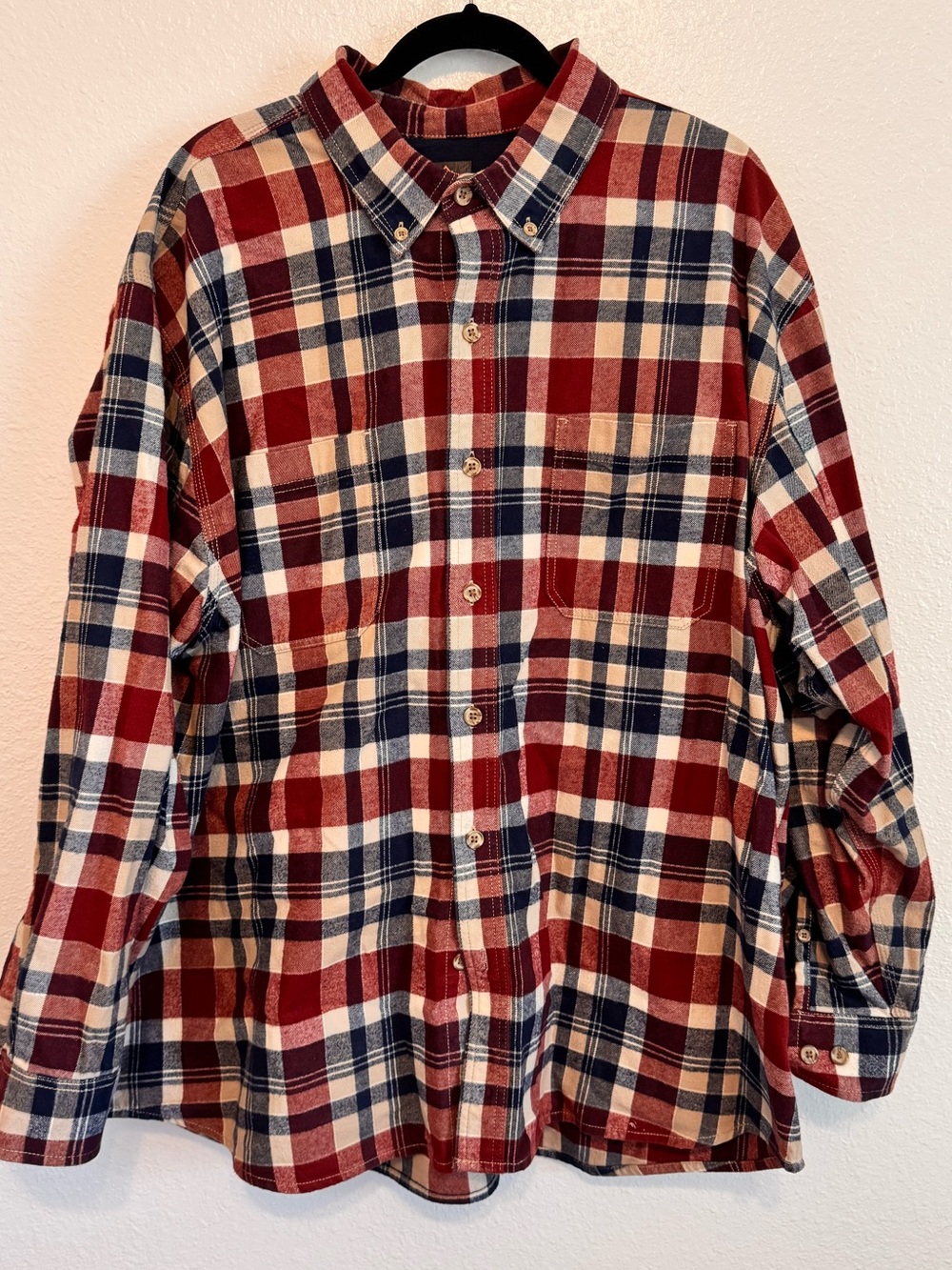 NWOT Men's Flannel Shirt 3X Red Black Cotton Chest Pockets Ridgecut Toughwear